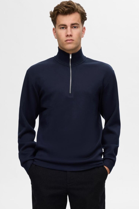 Selected Emanuel Soft Half Zip Sweat Sky Captain