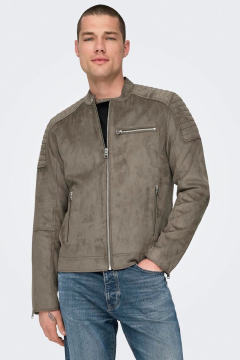 ONLY & SONS Gus Faux Suede Racer Jacket Falcon