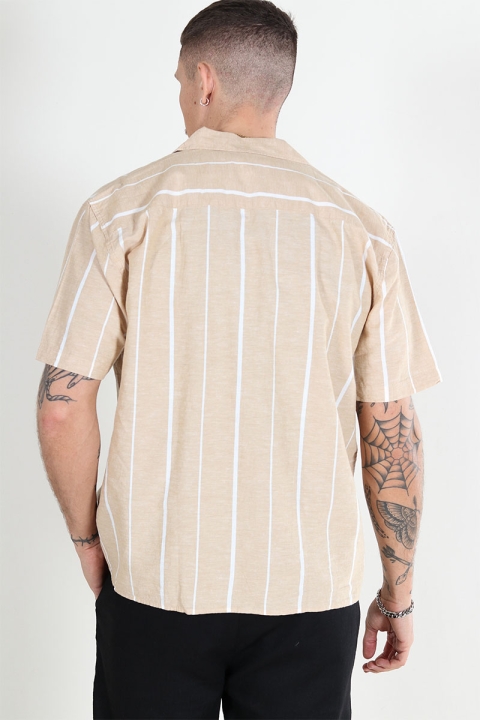 Selected Relax New Linen Shirt SS Resort Egret Stripe