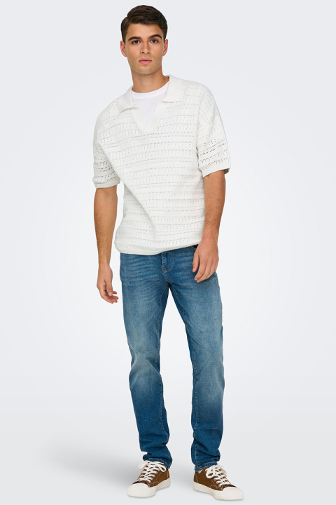 ONLY & SONS Grayson SS Chocket Knit Polo Cloud Dancer