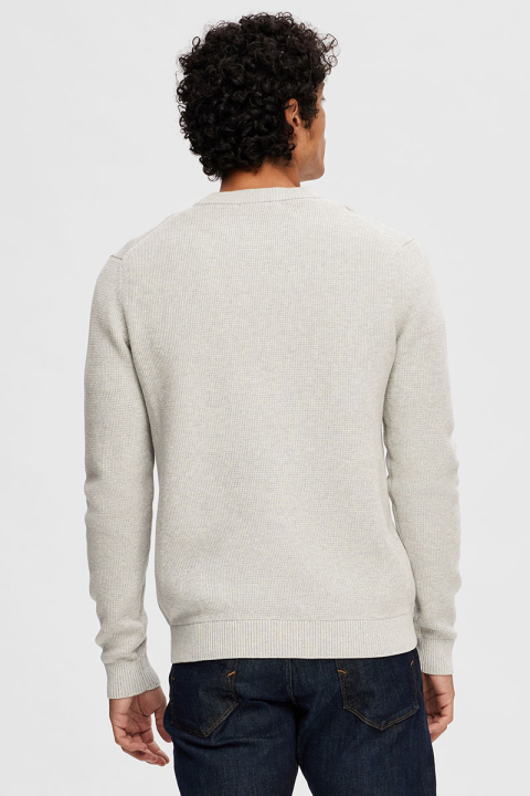 Selected Dane LS Structure Knit Crew Neck Light Grey Melange