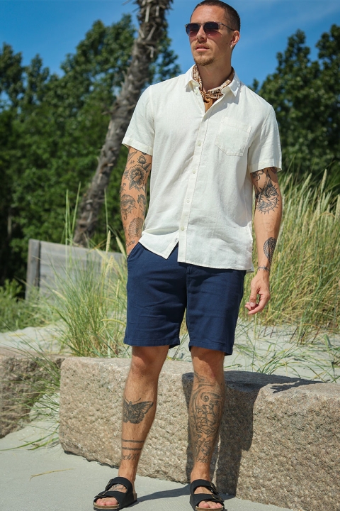 Solid Allan SS Linen Shirt Off White