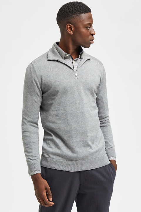 Selected Berg Half Zip Knit Medium Grey Melange