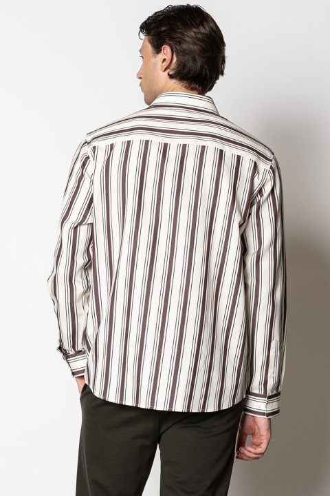 Clean Cut Copenhagen Willum shirt Ecru/Dark Plum Stripe