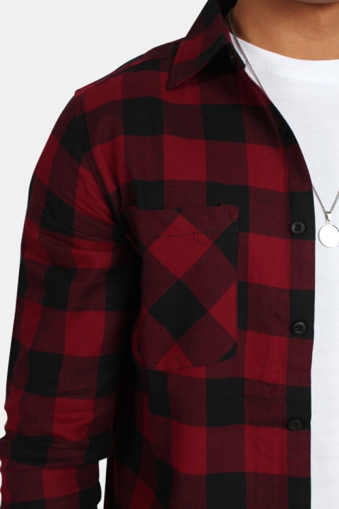 URBAN CLASSICS Checked Flanell Shirt Black/Burgundy