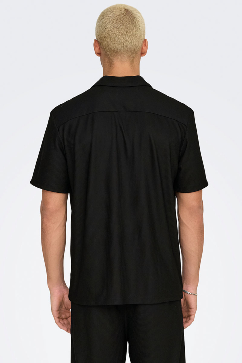 ONLY & SONS Kari Relaxed Plizze Resort SS Shirt Black