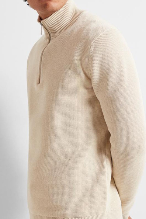 Selected Dane LS Structure Knit Half Zip Oatmeal