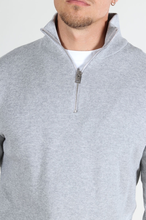 Jack & Jones Milano Stitch Knit Half Zip Light Grey Melange