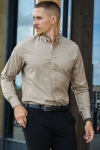 Clean Cut Copenhagen Oxford Stretch Plain L/S Camel