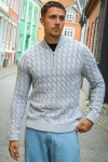 ONLY & SONS Kicker Cable Knit Half Zip Light Grey Melange