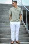 Solid Allan Cuba Linen Shirt Vetiver