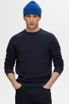 Selected Ross Knit Structure Crew Neck Dark Sapphire