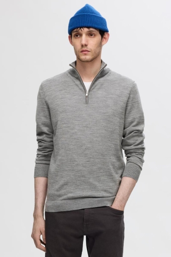 Tray LS Merino Knit Half Zip Medium Grey Melange