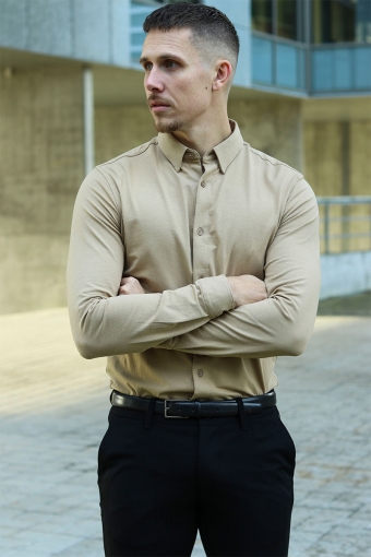 Theodore LS Stretch Shirt Dark Beige