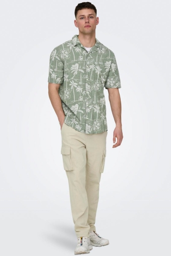 Caiden SS Regular Hawaii Linen Shirt Swamp