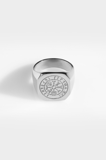 Oversize Vegvisir Pierścień Silver