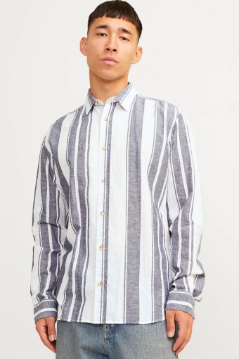 JJESUMMER LINEN BLEND SHIRT LS SN Navy Big Stripe