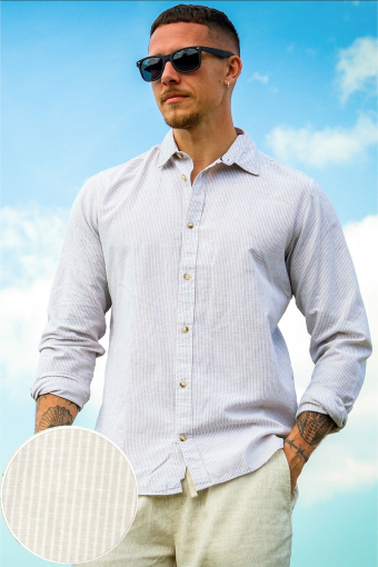 Summer Shirt LS Oxford Tan Stripe