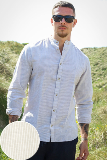 Summer Band Shirt LS Oxford Tan Stripe