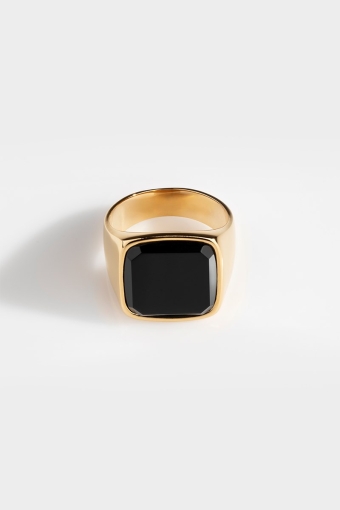 Oversize Black Onyx Pierścień Gold