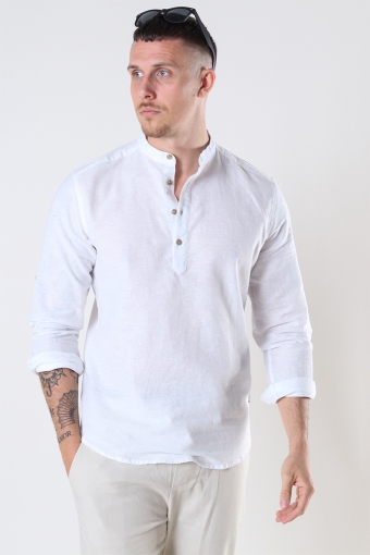 CAIDEN HALF PLACKET LINEN SHIRT White