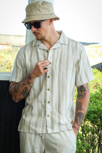 Trev Regular SS Structure Stripe Shirt Vintage Khaki