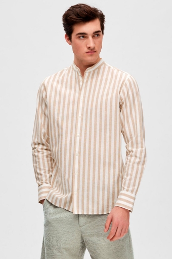 SLHSLIMNEW-LINEN SHIRT LS BAND W Kelp Stripes